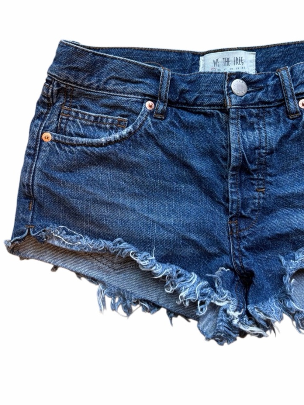 We The Free Indigo Frayed Hem Denim Cut Off Shorts Size 25